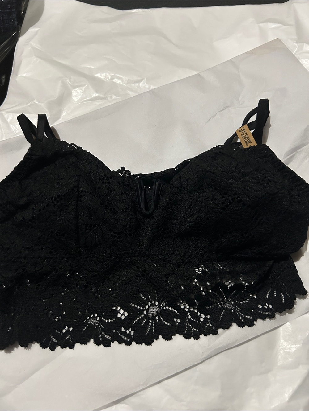 PINK Victoria's Secret Black Lace Bralette Camisole